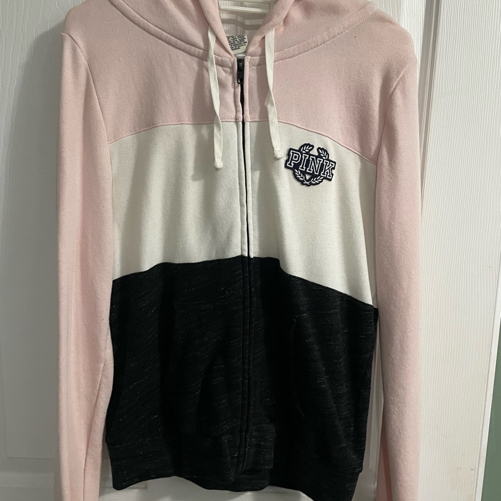 Victoria Secret PINK Tri-Color Zip-up Hoodie - Size Small